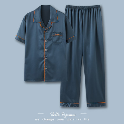 Set de pijamale casual din satin din doua piese pentru barbati