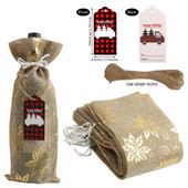 Vianočné kryty na fľaše vína, súpravy tašiek na fľaše vína s visiacimi visačkami, sada darčekových tašiek na šampanské a víno, pozlátená taška na víno z juty.