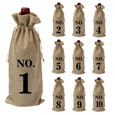 10 ks Sada úložných vreciek na fľaše vína, viacfarebná prachotesná taška na balenie nápojov, sada s potlačou čísel