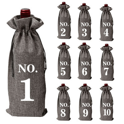 10 ks Sada úložných vreciek na fľaše vína, viacfarebná prachotesná taška na balenie nápojov, sada s potlačou čísel