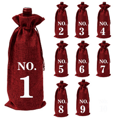 10 ks Sada úložných vreciek na fľaše vína, viacfarebná prachotesná taška na balenie nápojov, sada s potlačou čísel