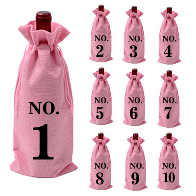 10 ks Sada úložných vreciek na fľaše vína, viacfarebná prachotesná taška na balenie nápojov, sada s potlačou čísel