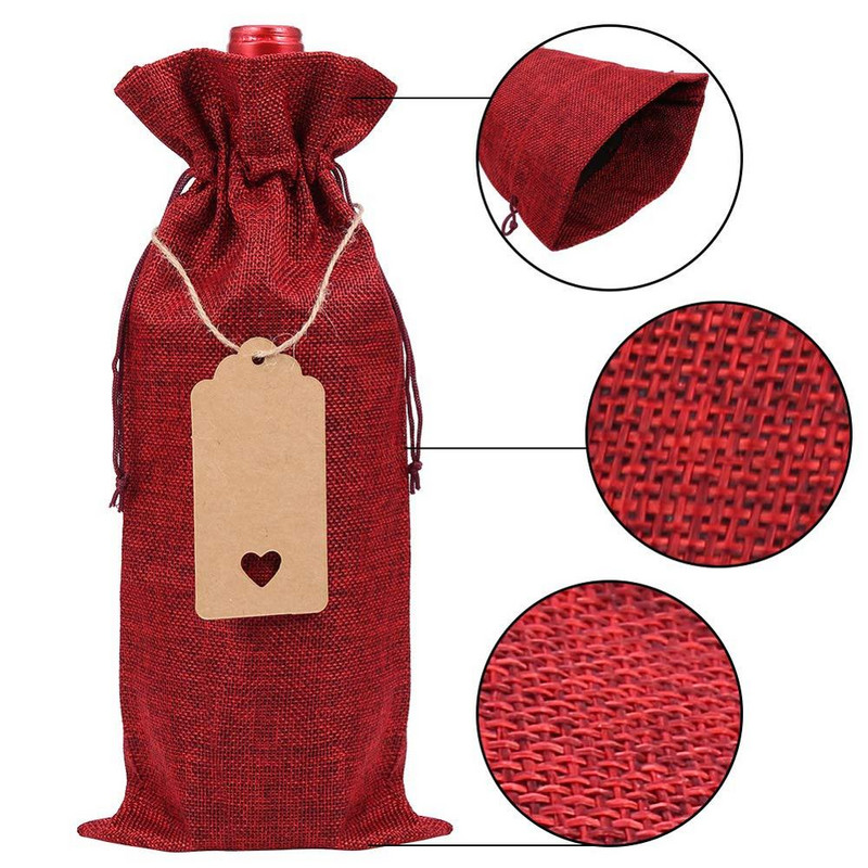 12 ks jutových vreciek na víno, opakovane použiteľných obedových vreciek na fľaše vína, darčekových tašiek, textilných skladacích baliacich tašiek so šnúrkou na sťahovanie, dekorácií na párty stôl