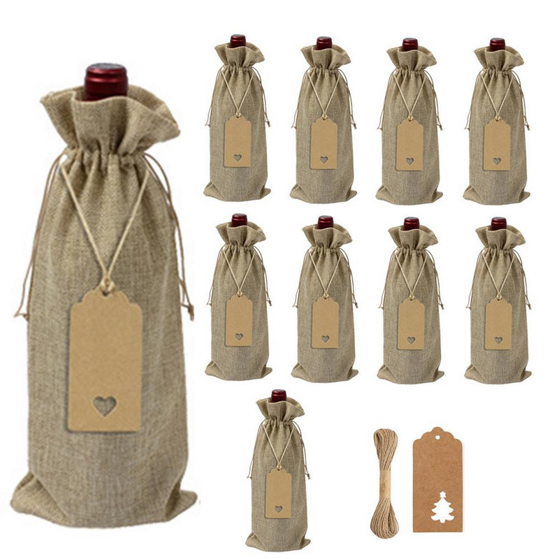 Huse pentru sticle de vin Saci de vin Cadou Saci de sampanie Saci de ambalare din pânză de pânză Decor pentru petrecerea de nuntă Saci de depozitare a vinului