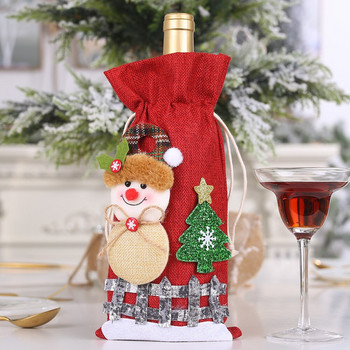 Κάλυμμα για μπουκάλι κρασιού λινό Snow Cartoon Χριστουγεννιάτικα στολίδια Καρό κούκλα Τσάντα μπουκαλιού κρασιού Χριστουγεννιάτικη διακόσμηση κρασιού