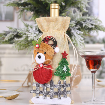 Κάλυμμα για μπουκάλι κρασιού λινό Snow Cartoon Χριστουγεννιάτικα στολίδια Καρό κούκλα Τσάντα μπουκαλιού κρασιού Χριστουγεννιάτικη διακόσμηση κρασιού