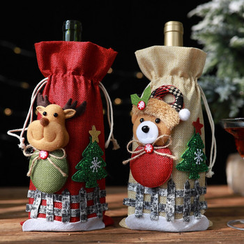 Лен Снежен анимационен шнур Калъф за бутилка вино Коледни орнаменти Карирана кукла Бутилка вино Чанта Коледно вино Подарък Декорация
