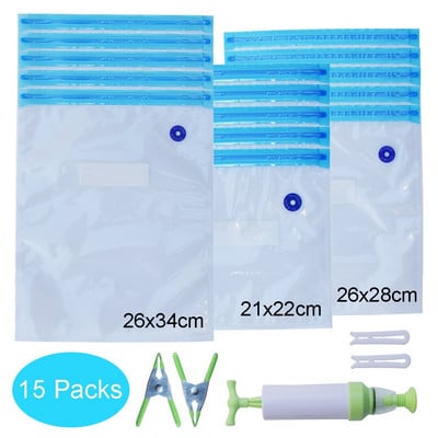Вакуумни торбички за храна Опаковки за многократна употреба за замразяване Съхранение Запечатани торбички Комплект торбички за фризер Ziplock с ръчна торбичка помпа за Sous Vide