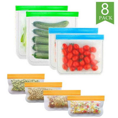 15 tk / komplekt silikoonist toidukoti korduvkasutatav värskelt säiliv kott Puu- ja köögiviljade suletud kott Lekkekindel toidu hoiustamiskott Ziplock