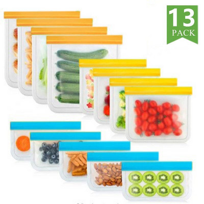 15 tk / komplekt silikoonist toidukoti korduvkasutatav värskelt säiliv kott Puu- ja köögiviljade suletud kott Lekkekindel toidu hoiustamiskott Ziplock