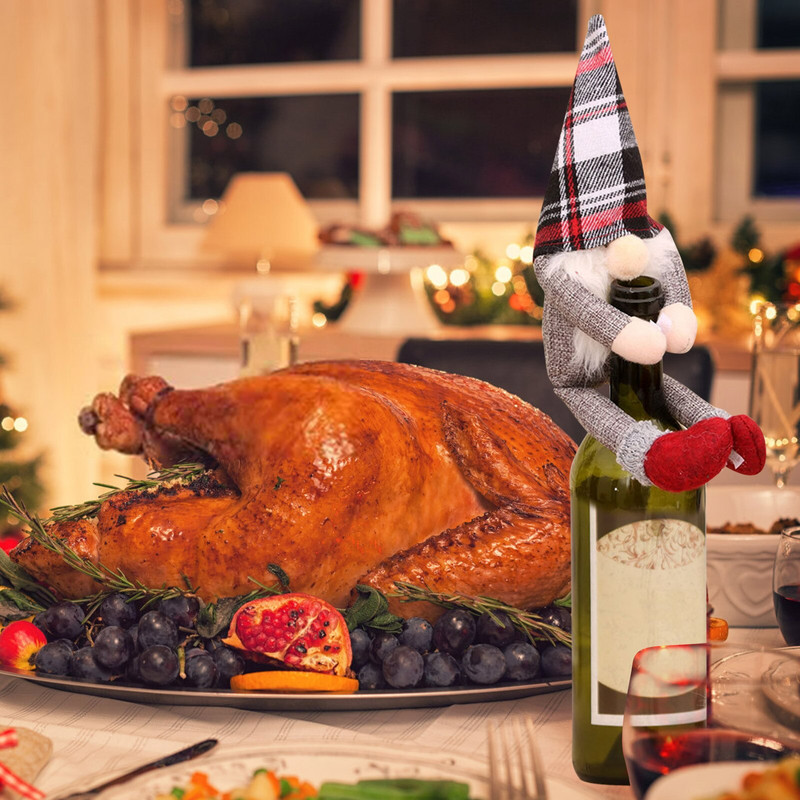 Kryty na fľaše vína na deň vďakyvzdania, kryt na fľašu červeného vína, sada na víno bez tváre, sviatočné oblečenie pre bábiky, farebná sada pohárov na víno