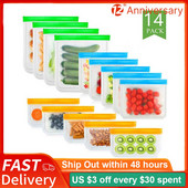 BEEMAN Sac de depozitare a alimentelor din silicon Sac reutilizabil pentru păstrarea în stare proaspătă pentru fructe și legume Sac pentru congelator sigilat pentru alimente, cu fermoar