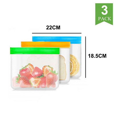 BEEMAN Sac de depozitare a alimentelor din silicon Sac reutilizabil pentru păstrarea în stare proaspătă pentru fructe și legume Sac pentru congelator sigilat pentru alimente, cu fermoar