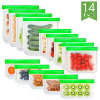 BEEMAN Sac de depozitare a alimentelor din silicon Sac reutilizabil pentru păstrarea în stare proaspătă pentru fructe și legume Sac pentru congelator sigilat pentru alimente, cu fermoar