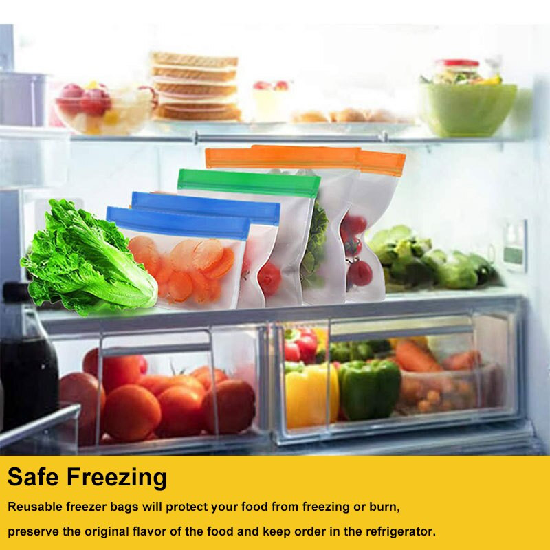 BEEMAN Sac de depozitare a alimentelor din silicon Sac reutilizabil pentru păstrarea în stare proaspătă pentru fructe și legume Sac pentru congelator sigilat pentru alimente, cu fermoar
