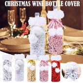 Tašky na fľaše vína na darčeky s flitrovaným rukávom, vianočné ozdoby na rukávy na víno, trámová fľaša, bytové dekorácie, poháre na šampanské