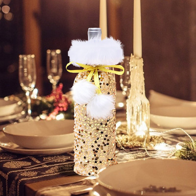 Tašky na fľaše vína na darčeky s flitrovaným rukávom, vianočné ozdoby na rukávy na víno, trámová fľaša, bytové dekorácie, poháre na šampanské