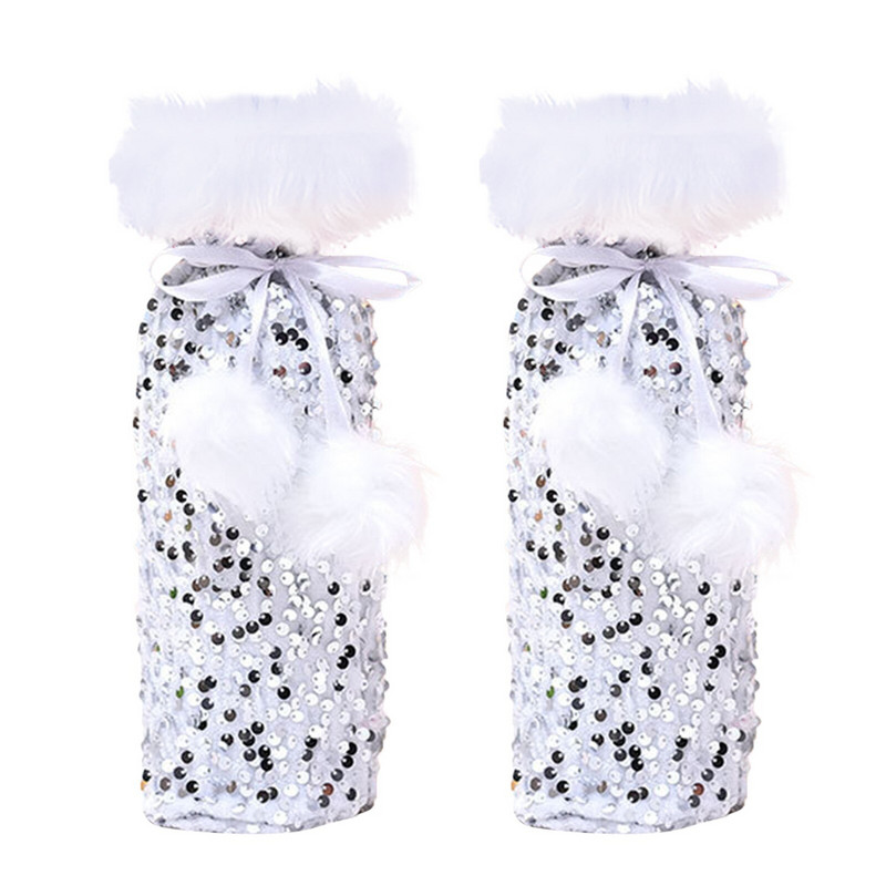 Tašky na fľaše vína na darčeky s flitrovaným rukávom, vianočné ozdoby na rukávy na víno, trámová fľaša, bytové dekorácie, poháre na šampanské