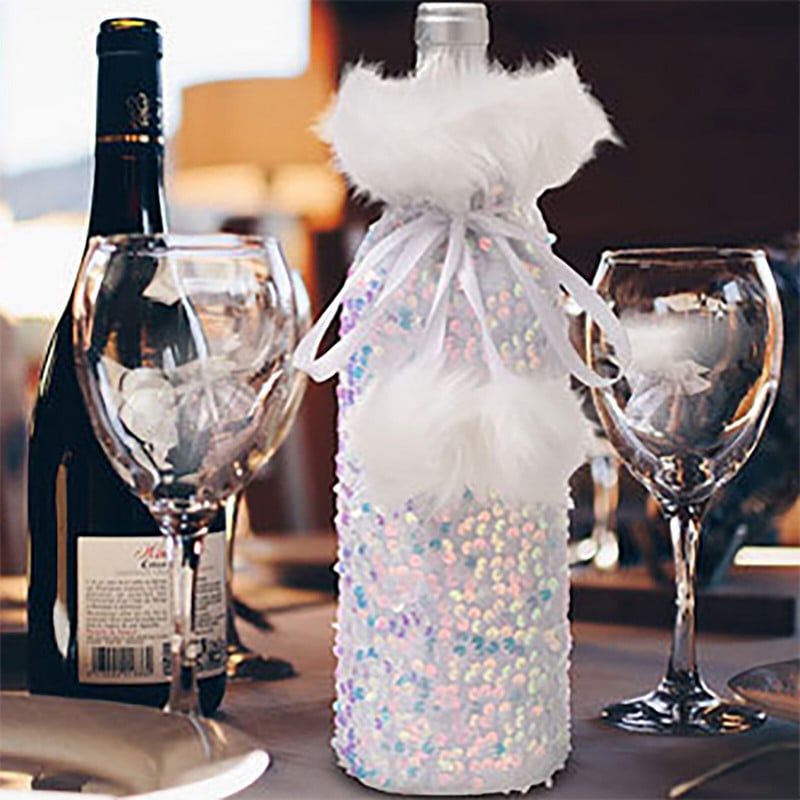 Tašky na fľaše vína na darčeky s flitrovaným rukávom, vianočné ozdoby na rukávy na víno, trámová fľaša, bytové dekorácie, poháre na šampanské
