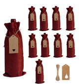 Darčekové tašky na víno z juty, 10 ks, ľanové vrecúška na fľaše vína so sťahovacou šnúrkou, opakovane použiteľné kryty na fľaše vína s 10 m šnúrkou a 10 ks...