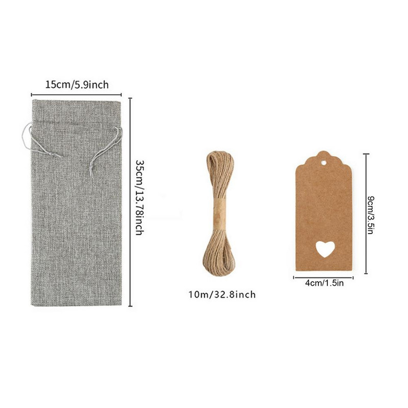 Darčekové tašky na víno z juty, 10 ks, ľanové vrecúška na fľaše vína so sťahovacou šnúrkou, opakovane použiteľné kryty na fľaše vína s 10 m šnúrkou a 10 ks...