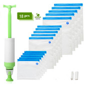 18/17 db-os zacskókészletek Újrafelhasználható élelmiszer-tároló vákuumzáras zacskók kézi pumpás táska tömítőkapcsokkal Élelmiszer-csomagolás Élelmiszer tároláshoz Fagyasztás