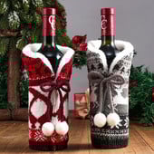 Set de vin de Crăciun 1 buc Set de vin tricotat Hotel Restaurant Decorat Home Decor Ornament Set de Vin Articole de decorare