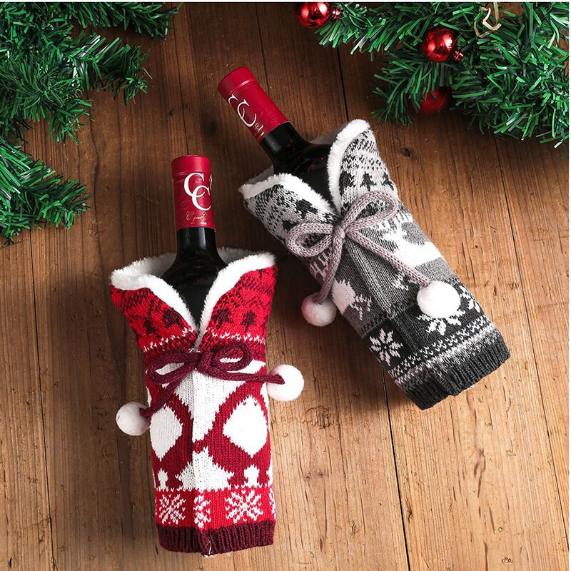 Set de vin de Crăciun 1 buc Set de vin tricotat Hotel Restaurant Decorat Home Decor Ornament Set de Vin Articole de decorare