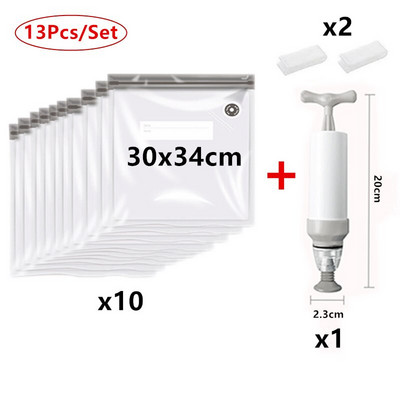 13 vnt / rinkinys Vakuuminis sandarinimo maišelis Daugkartinis maisto laikymo maišelis Buitinis vakuuminis maisto sandarinimo maišelis su užtrauktuku su rankinio siurblio sandarinimo spaustukais