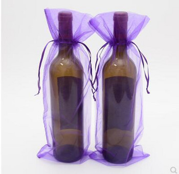 Единична чанта за щора за вино Подарък куп шампанско Комплект бутилки от органза от червено вино Чанта от прежда за бутилка вино