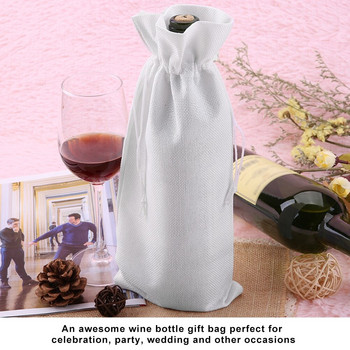 12 τμχ Απλή λινό υφασμάτινη τσάντα κρασιού με διακοσμητικό κάλυμμα σαμπάνιας με κορδόνι