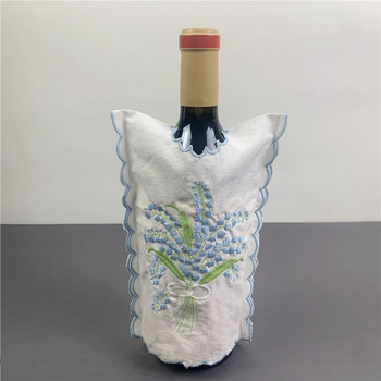 6 БР. Бели памучни бродирани чанти за вино Покритие за бутилка за сватба, рожден ден, празнично парти Населване Домашно съхранение