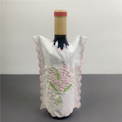 6 ks bielych bavlnených vyšívaných vrecúšok na víno, obal na fľaše na svadbu, narodeniny, sviatky, oslavu, kolaudáciu, úložný priestor pre domácnosť