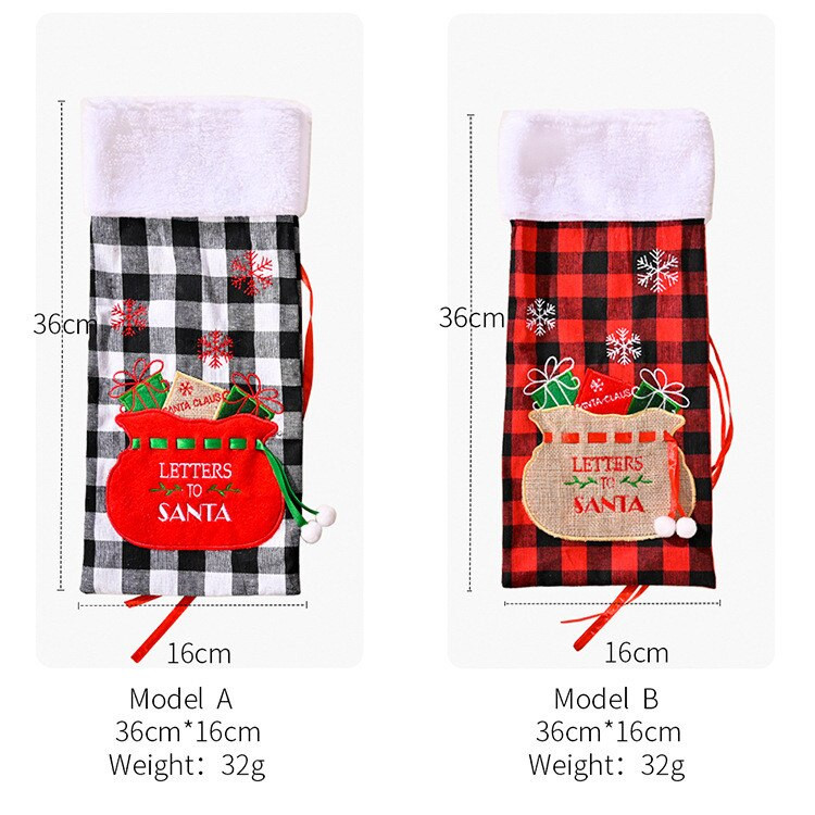 2 bucăți/set broderie cu cec de Crăciun capac pentru sticle de vin roșu saci de decorare pânză de Crăciun decor de masă pentru acasă Cel mai bun cadou 36X16cm