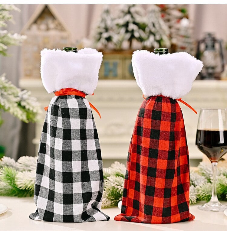 2 bucăți/set broderie cu cec de Crăciun capac pentru sticle de vin roșu saci de decorare pânză de Crăciun decor de masă pentru acasă Cel mai bun cadou 36X16cm