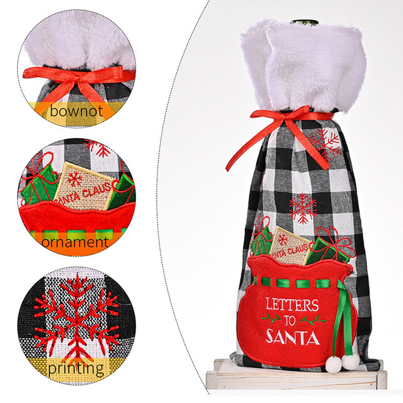 2 bucăți/set broderie cu cec de Crăciun capac pentru sticle de vin roșu saci de decorare pânză de Crăciun decor de masă pentru acasă Cel mai bun cadou 36X16cm