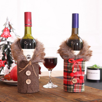 10PCS Коледно карирано покритие за винена бутилка вино Сладък декоративен капак за бутилка вино и шампанско Коледна украса за маса