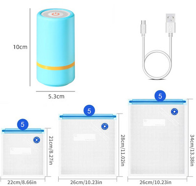 Prenosná mini ručná vákuová balička s opakovane použiteľnými vreckami na skladovanie potravín, nabíjateľná malá elektrická vákuová balička s pumpičkou cez USB