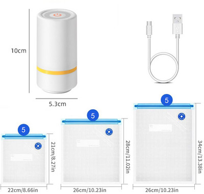 Prenosná mini ručná vákuová balička s opakovane použiteľnými vreckami na skladovanie potravín, nabíjateľná malá elektrická vákuová balička s pumpičkou cez USB