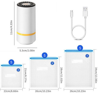 Prenosná mini ručná vákuová balička s opakovane použiteľnými vreckami na skladovanie potravín, nabíjateľná malá elektrická vákuová balička s pumpičkou cez USB