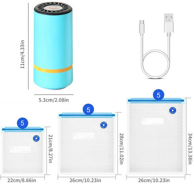 Prenosná mini ručná vákuová balička s opakovane použiteľnými vreckami na skladovanie potravín, nabíjateľná malá elektrická vákuová balička s pumpičkou cez USB