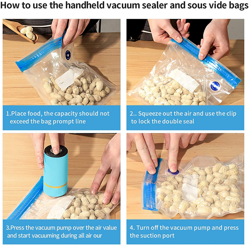 Prenosná mini ručná vákuová balička s opakovane použiteľnými vreckami na skladovanie potravín, nabíjateľná malá elektrická vákuová balička s pumpičkou cez USB