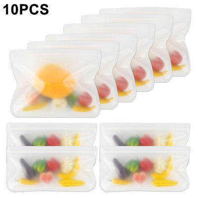 10 ks silikónových vreciek na skladovanie potravín, opakovane použiteľných silikónových zipsových uzatvárateľných vreciek na obed, občerstvenie, sendvič, ovocie, čerstvý obal, taška, kuchynský organizér