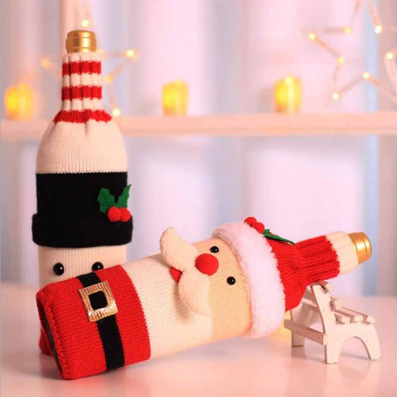 12 ks/sada vianočných krytov na fľaše vína, dekorácie na stôl, vianočné darčekové uzávery, kryty na fľaše Santa Clausa, vianočné darčekové tašky