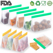 3 ks/6 ks/9 ks/12 ks PEVA silikónové vrecko na potraviny, stojace vrecko, vrecko na ovocie, opakovane použiteľné zipsové vrecká na čerstvé balenie, mraziace vrecká