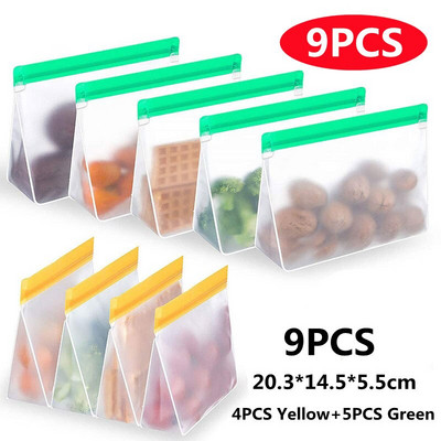 3 ks/6 ks/9 ks/12 ks PEVA silikónové vrecko na potraviny, stojace vrecko, vrecko na ovocie, opakovane použiteľné zipsové vrecká na čerstvé balenie, mraziace vrecká