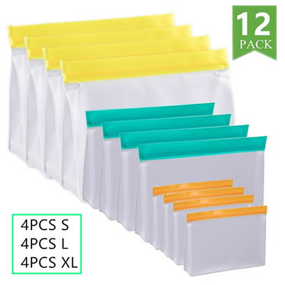 3 ks/6 ks/9 ks/12 ks PEVA silikónové vrecko na potraviny, stojace vrecko, vrecko na ovocie, opakovane použiteľné zipsové vrecká na čerstvé balenie, mraziace vrecká