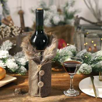 2 τεμ./Πακέτο Χαρούμενα Χριστούγεννα Λινά Προστατευτικό Κάλυμμα Κόκκινου Κρασιού Μπουκάλι Σαμπάνιας Διακοσμήσεις Αγοράστε ένα Πάρτε ένα Δωρεάν