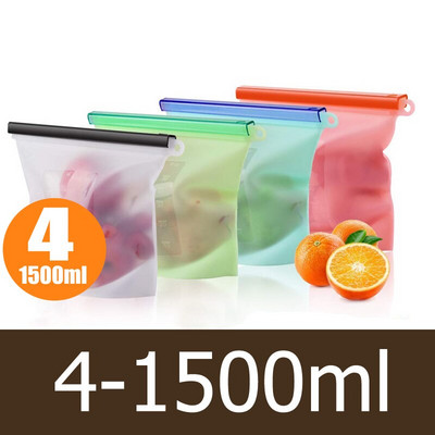 Silikónové vrecko na opakované použitie, 1000 ml, 1500 ml, kuchynské silikónové vrecko na skladovanie potravín, eko zipsové tesnenie, mraziace vrecko, čerstvé vrecká