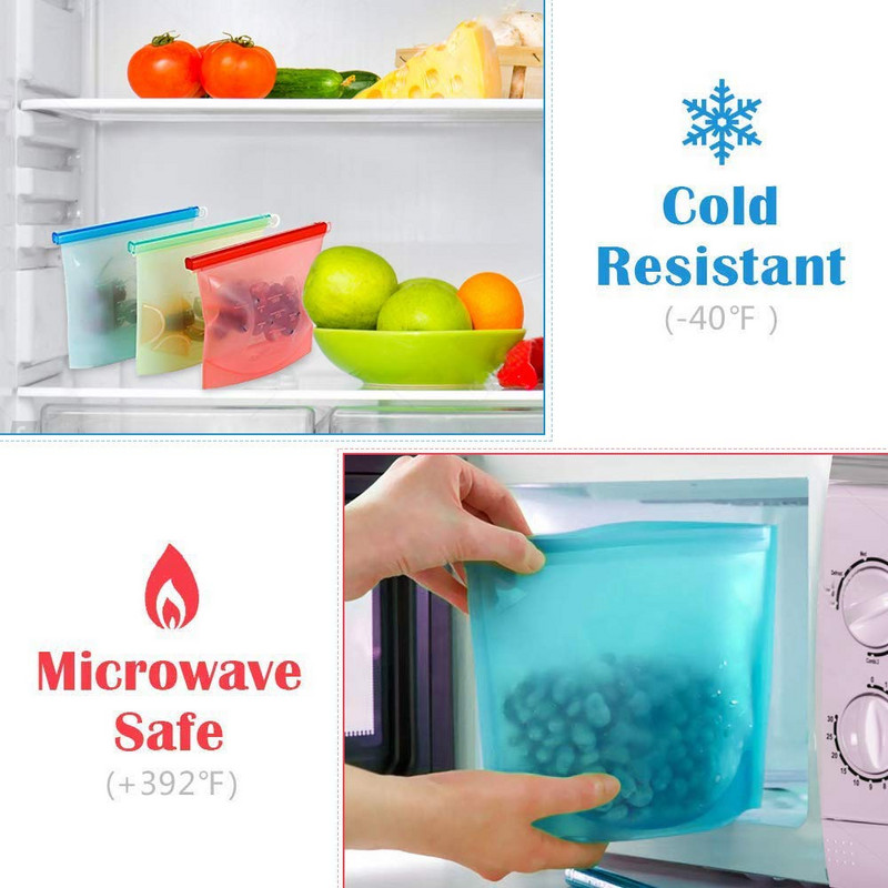 Silikónové vrecko na opakované použitie, 1000 ml, 1500 ml, kuchynské silikónové vrecko na skladovanie potravín, eko zipsové tesnenie, mraziace vrecko, čerstvé vrecká